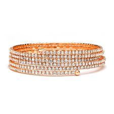 Rose Gold 5-Row Delicate Rhinestone Coil Bracelet 4132B-RG-Roses And Teacups