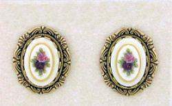 Rose Porcelain Cameo Earrings in Lace Scroll Frame