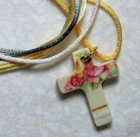 Roses China Cross Pendant with Cord ONLY 1 AVAILABLE