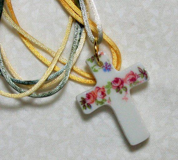 Roses China Cross Pendant with Cord ONLY 1 AVAILABLE