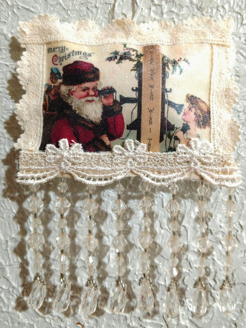 Santa Telephone Greeting Scented Sachet Ornament - One of a Kind!-Roses And Teacups