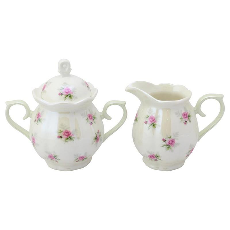 Satin Shelley Petite Rosebuds on Mint Porcelain Sugar and Creamer Set-Roses And Teacups