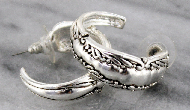 Scrolling Silver Spoon Style Hoop Earrings - Only 3 Left!-Roses And Teacups