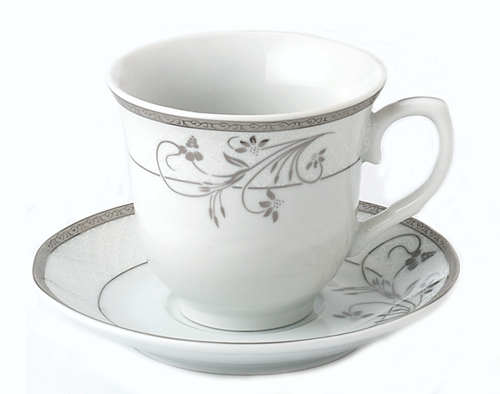 Scrolling Silver Viola Porcelain Tea Cups and Saucers Bulk Wholesale Priced - Set of 4-Roses And Teacups