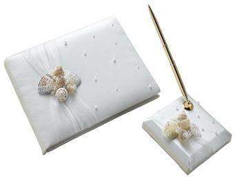 Sea Shell Wedding Guest Book and Pen Set-Roses And Teacups