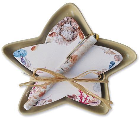 Seashell Starfish Shapped Note Pad with Gift Caddy and Trinket Tray Plus Designer Pen-Roses And Teacups