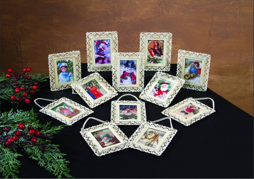 Set of 12 Lacy Framed Ornaments