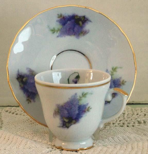 Set of 2 Demitasse Tea Cup and Saucer Lavender-Roses And Teacups