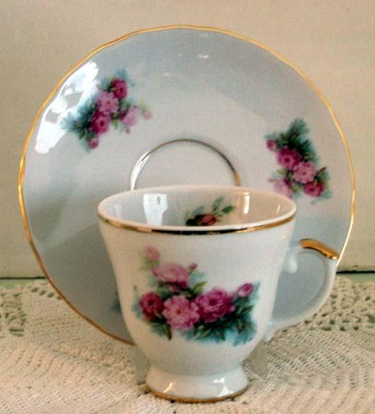 Set of 2 Demitasse Tea Cup and Saucer Peony-Roses And Teacups