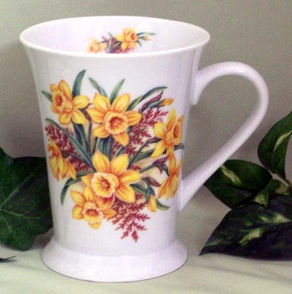 Set of 2 Floral Latte Mugs - Daffodil-Roses And Teacups
