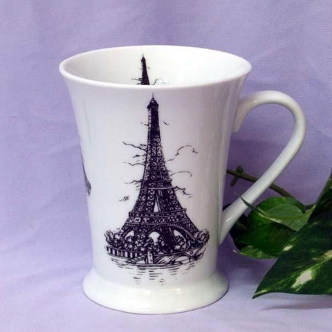 Set of 2 Floral Latte Mugs - Eiffel Tower-Roses And Teacups