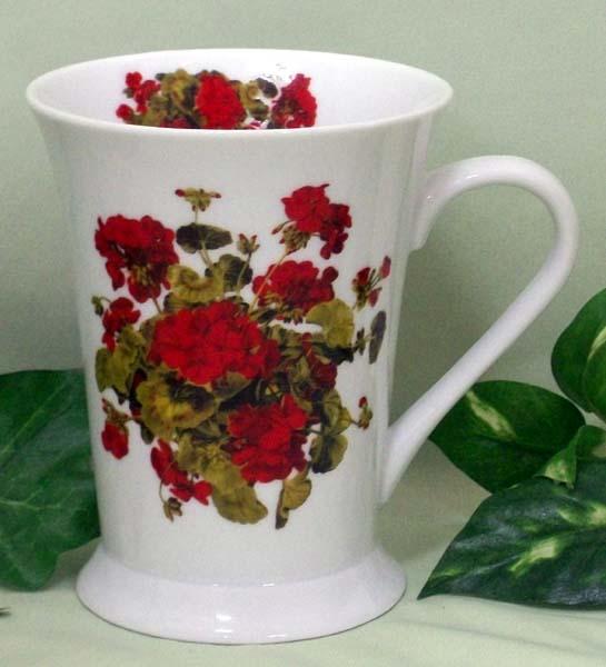 Set of 2 Floral Latte Mugs - Geranium-Roses And Teacups