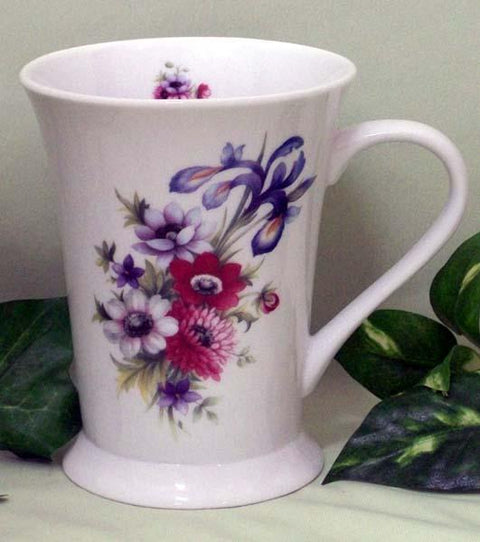 Set of 2 Floral Latte Mugs - Iris Spray-Roses And Teacups