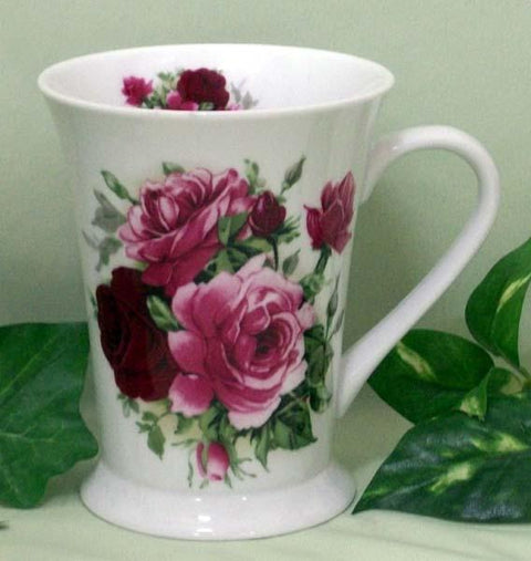 Set of 2 Floral Latte Mugs - Summer Rose-Roses And Teacups