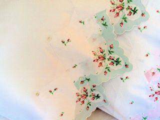 Set of 2 Mint Cameo Hankie Pillowcase-Roses And Teacups