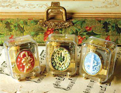 Set of 3 Christmas Cameo Music Boxes-Roses And Teacups