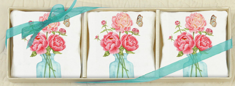 Set of 3 Peony Gift Boxed Lavender Sachets-Roses And Teacups