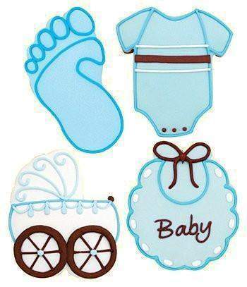 Set of 4 Large Baby Boy Cookies Individually Wrapped