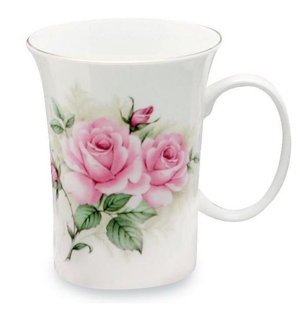 Set of 4 Rose Bouquet Bone China Trumpet Mugs-Roses And Teacups