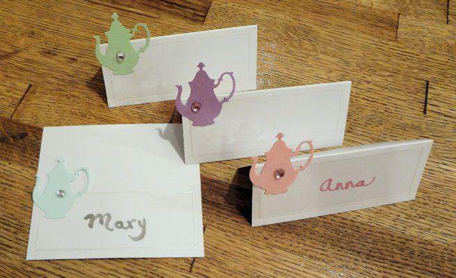 Set of 6 Die Cut Teapot Place Cards