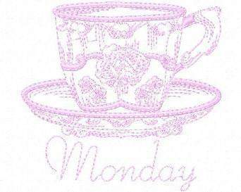 Set of 7 Embroidered Teacup Days of the Week Tea Towels-Roses And Teacups