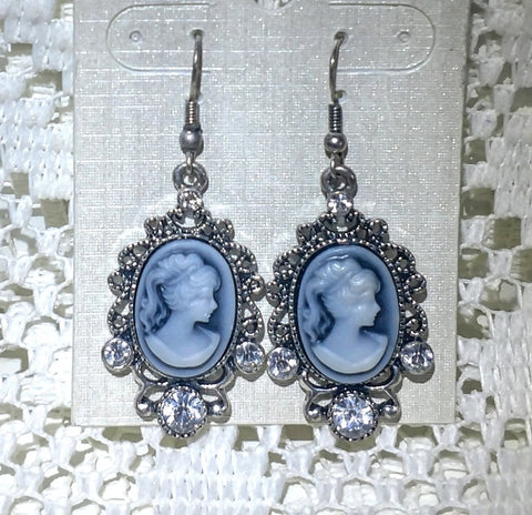 She's a Lady Cameo Scrolling Frame and Sparkle Earrings - Limited Supply!-Roses And Teacups