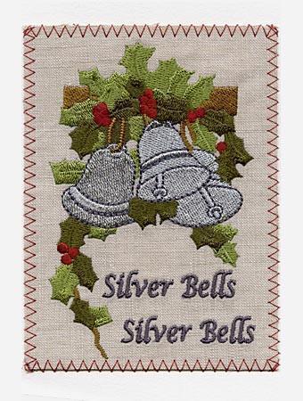 Silver Bells Embroidered Linen Christmas Greeting Card