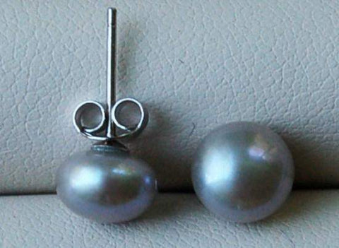 Silver Gray Pearl 8mm Stud Earrings ES0024-Roses And Teacups