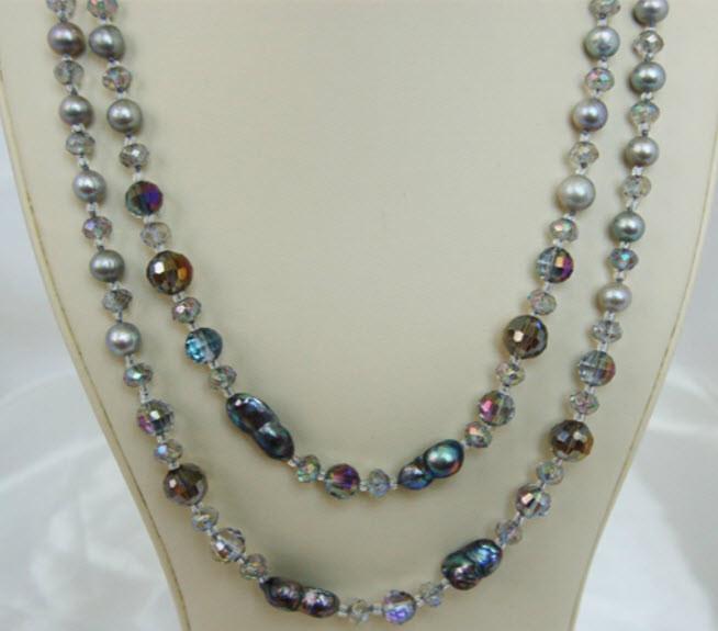 Silver Gray Waltz Pearl Necklace F205-Roses And Teacups