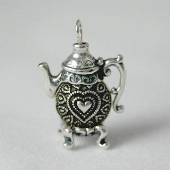 Silver Heart Bead Teapot Earrings-Roses And Teacups