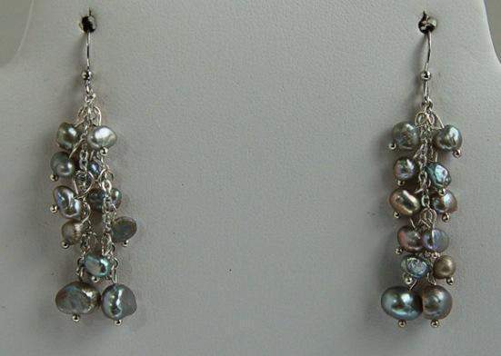 Silver Pearl Dangle Earrings EFBN2-Roses And Teacups