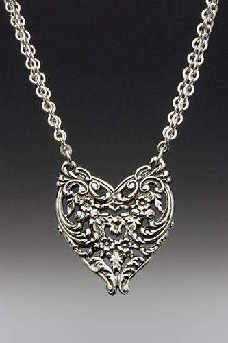 Silver Spoon Heart Necklace - English Lace