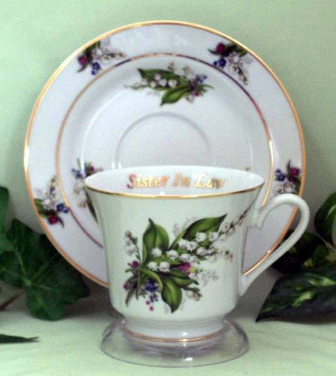 Sister in Law Personalized Porcelain Tea Cup (teacup) and Saucer