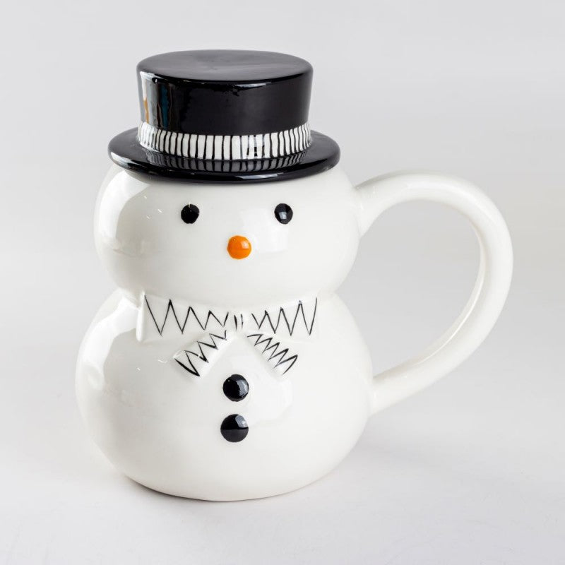 Black Snowman Ceramic Mugs with Hat, Set of 2-Roses And Teacups