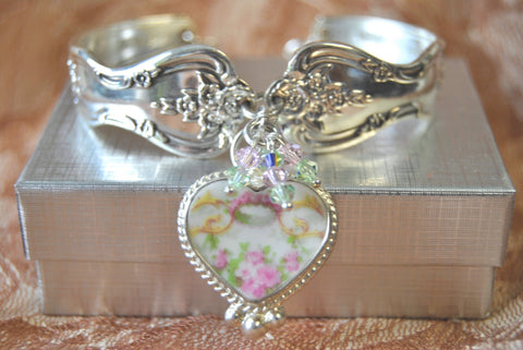 Soft Pink Roses Silver Spoon Bracelet