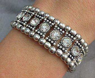 Sparkling Clear Crystal and Silver Bead Stretch Bracelet - Only 2 Available!-Roses And Teacups