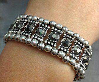 Sparkling Hematite Crystal and Silver Bead Stretch Bracelet-Roses And Teacups