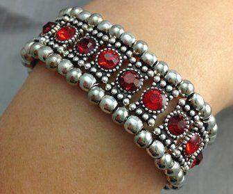 Sparkling Ruby Red Crystal and Silver Bead Stretch Bracelet - Just 1 Available!-Roses And Teacups