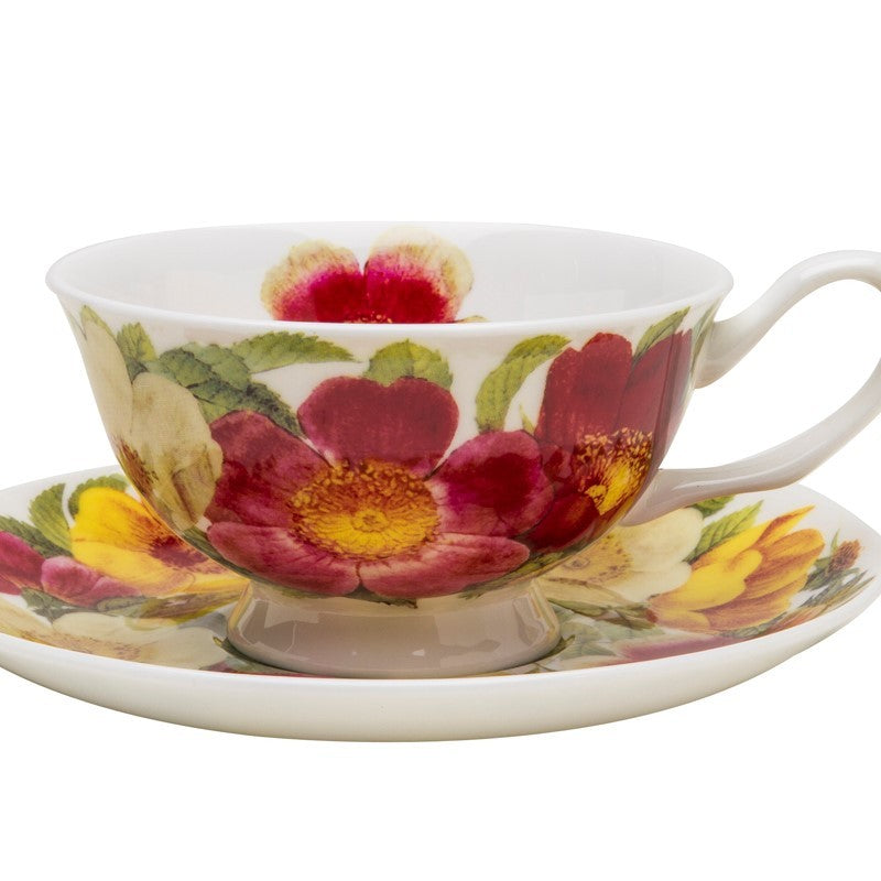 Spicy Poppy Fine Bone China Tea Cup (Teacup) and Saucer-Roses And Teacups