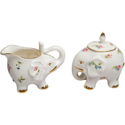 Spray Floral Happy Elephant Porcelain Cream and Sugar Set-Roses And Teacups