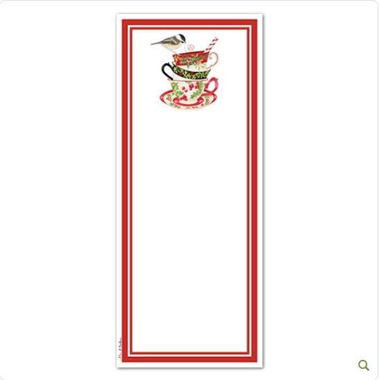 Stacked Christmas Tea Cups Magnetic Shopping List Notepad-Roses And Teacups