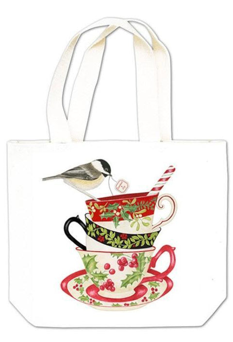 Stacked Christmas Tea Cups Mini Tote-Roses And Teacups