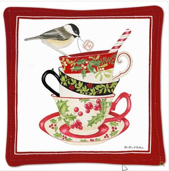 Stacked Christmas Tea Cups Spiced Mug and Tea Cup Mat-Roses And Teacups