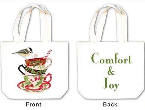 Stacked Christmas Tea Cups Tea Gift Favor Tote with Tea and Spiced Tea Cup Coaster Mat-Roses And Teacups