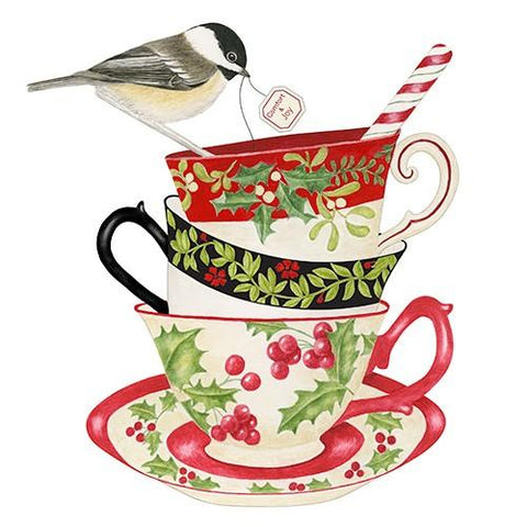 Stacked Holiday Christmas Teacups Flour Sack Kitchen Towels Set of 2 Cotton Tea Towels-Roses And Teacups