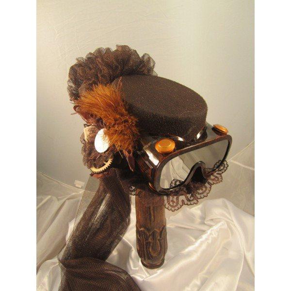 Steampunk Brown Riding Hat with Goggles-Roses And Teacups