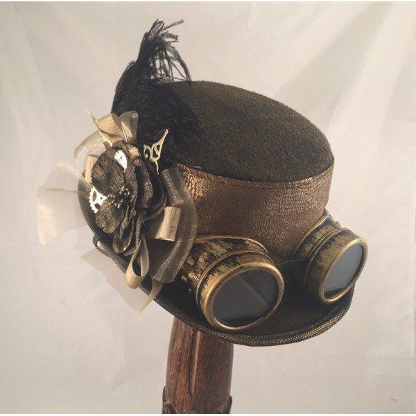 Steampunk Gold Felt Riding Hat-Roses And Teacups