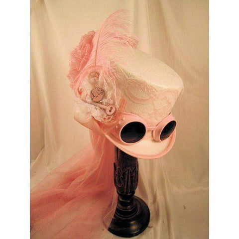 Steampunk White Riding Hat 14004PKN-Roses And Teacups