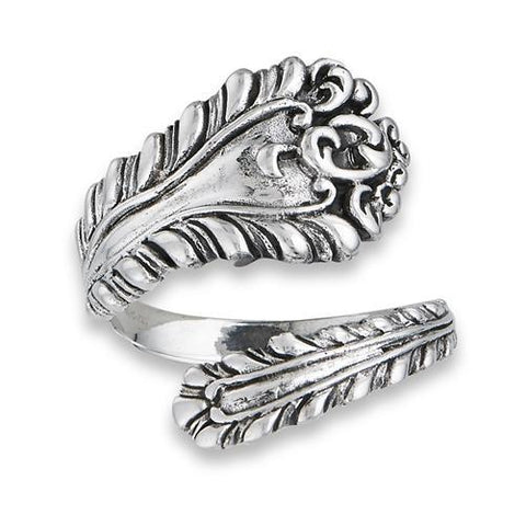 Sterling Silver Antiqued Spoon Ring-Roses And Teacups
