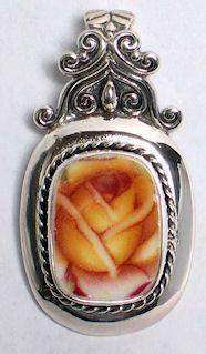 Sterling and Yellow Rose China Pendant